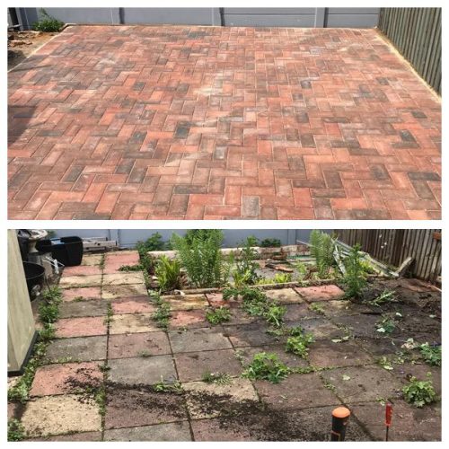 before and after block paved patio